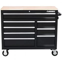 Husky 42 in. W x 18.1 in. D 8-Drawer Black Mobile Workbench Cabinet with Solid Wood Top -Tool Storage Online Shop black husky mobile workbenches h42mwc8blk 40 1000