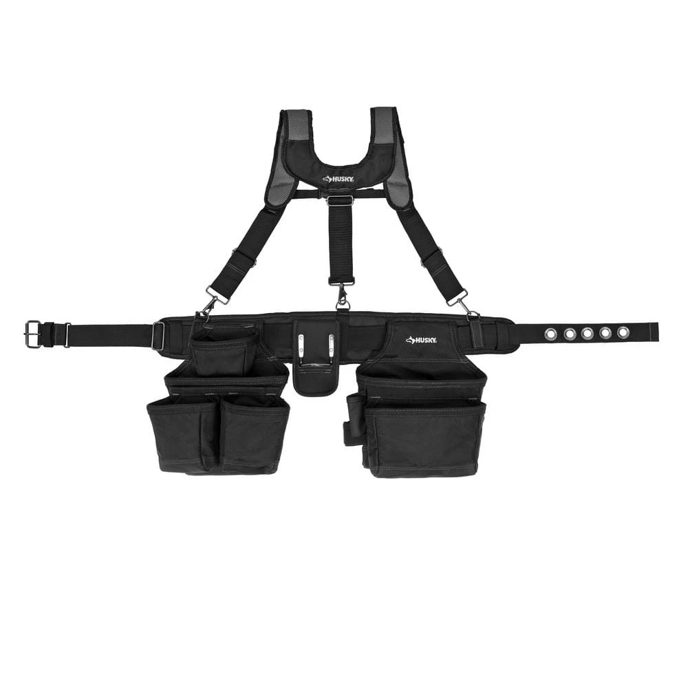 Husky 16-Pocket Black Carpenter's Tool Belt with Suspenders 3 Husky 16-Pocket Black Carpenter's Tool Belt with Suspenders
