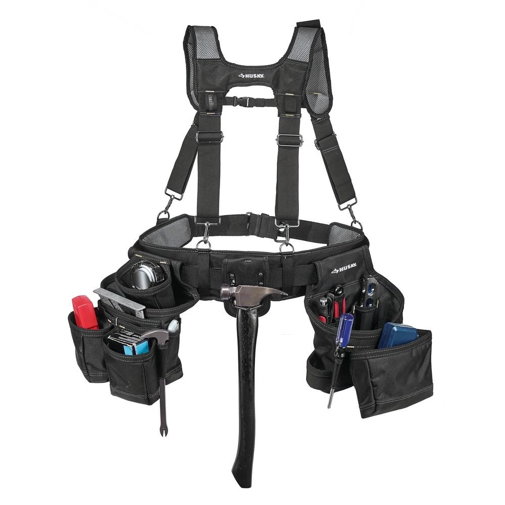 Husky 16-Pocket Black Carpenter's Tool Belt with Suspenders 4 Husky 16-Pocket Black Carpenter's Tool Belt with Suspenders - Image 2