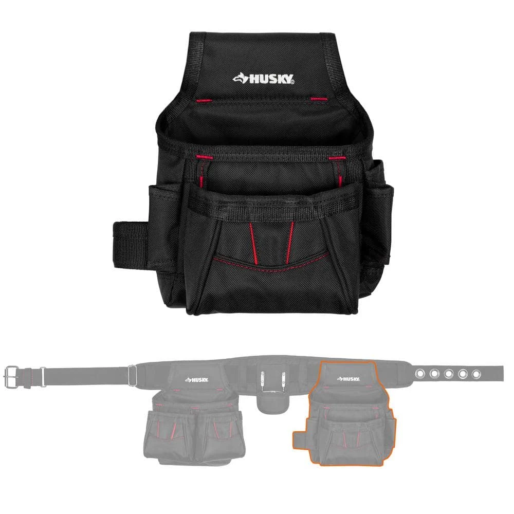 Husky 2-Bag 10-Pocket Black Contractor's Work Tool Belt 6 Husky 2-Bag 10-Pocket Black Contractor's Work Tool Belt - Image 4