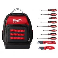 Milwaukee 15 in. Ultimate Jobsite Backpack with Screwdriver Set and FASTBACK Utility Knifes (10-Piece)