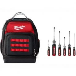 Milwaukee Ultimate Jobsite Black 15 in. Backpack with Screwdriver Cushion Grip Set (6-Piece)