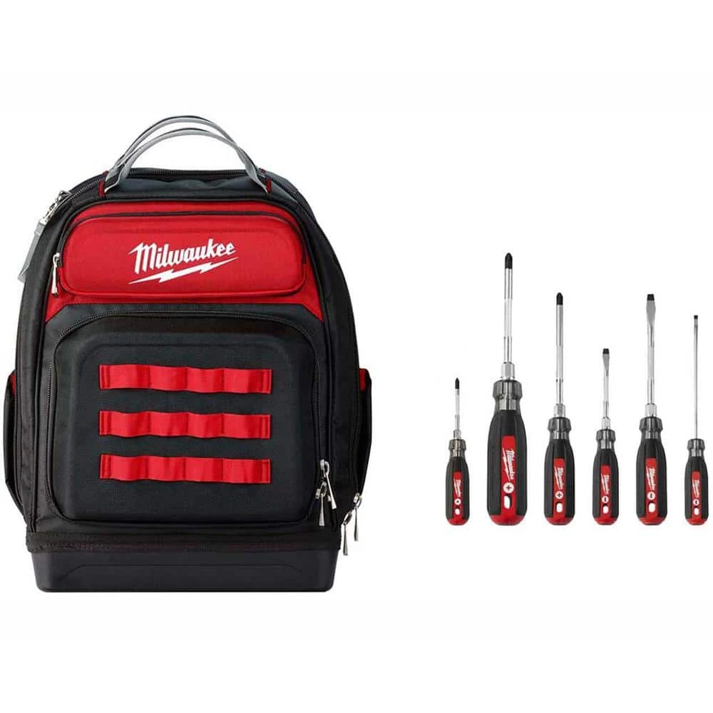 Milwaukee Ultimate Jobsite Black 15 in. Backpack with Screwdriver Cushion Grip Set (6-Piece) 3 Milwaukee Ultimate Jobsite Black 15 in. Backpack with Screwdriver Cushion Grip Set (6-Piece)