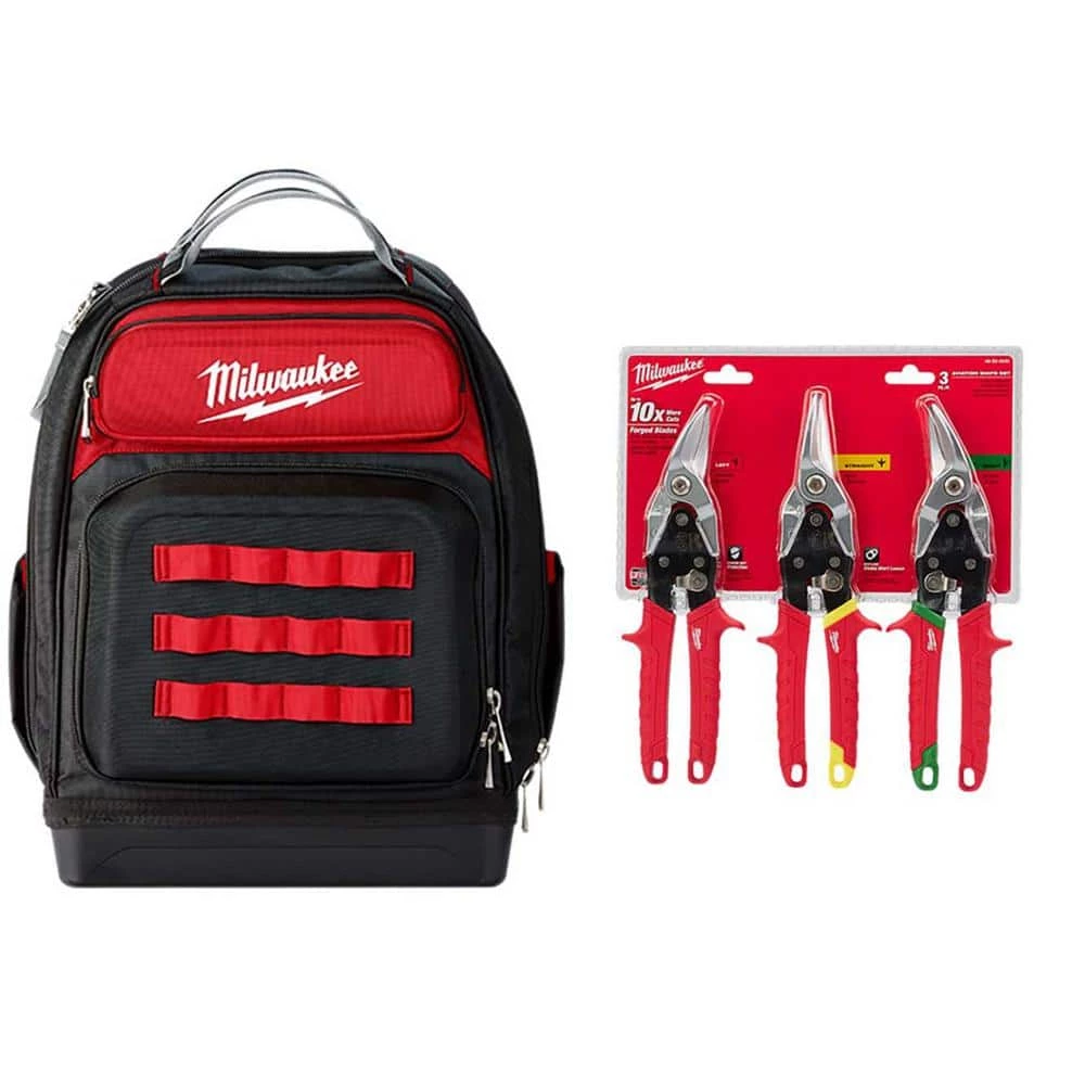 Milwaukee 15 in. Ultimate Jobsite Backpack W/ Left, Right, and Straight Aviation Snips (3-Pack) 3 Milwaukee 15 in. Ultimate Jobsite Backpack W/ Left, Right, and Straight Aviation Snips (3-Pack)