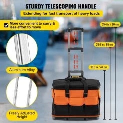 VEVOR 20 in. Rolling Tool Bag 198 lbs. Load Capacity 17-Pockets Bag Oxford Fabric Material with Telescoping Handle -Tool Storage Online Shop black vevor portable tool boxes gjbglgjdyc203usvcv0 fa 1000