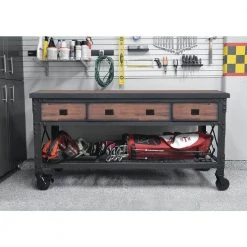 Duramax Building Products 72 in. x 24 in. 3-Drawers Rolling Industrial Workbench and Wood Top -Tool Storage Online Shop brown grey duramax building products mobile workbenches 68001 31 1000