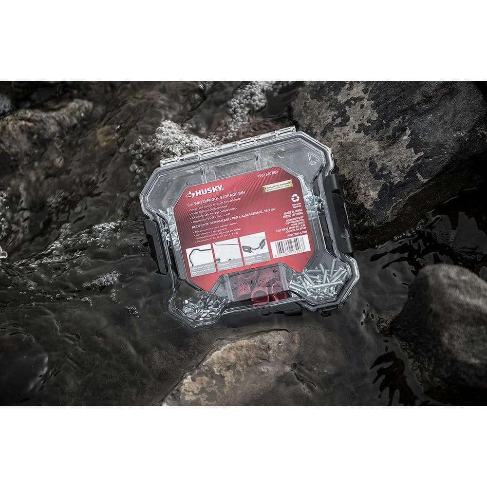 Husky 6 in. 6-Compartment Waterproof Storage Bin Small Parts Organizer 7 Husky 6 in. 6-Compartment Waterproof Storage Bin Small Parts Organizer - Image 5