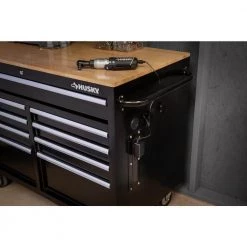 Husky 46 in. W x 24.5 in. D Standard Duty 9-Drawer Mobile Workbench Tool Chest with Solid Wood Top in Gloss Black -Tool Storage Online Shop gloss black with silver trim husky mobile workbenches h46mwc9v2 1f 1000