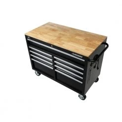 Husky 46 in. W x 24.5 in. D Standard Duty 9-Drawer Mobile Workbench Tool Chest with Solid Wood Top in Gloss Black -Tool Storage Online Shop gloss black with silver trim husky mobile workbenches h46mwc9v2 a0 1000