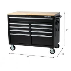 Husky 46 in. W x 24.5 in. D Standard Duty 9-Drawer Mobile Workbench Tool Chest with Solid Wood Top in Gloss Black -Tool Storage Online Shop gloss black with silver trim husky mobile workbenches h46mwc9v2 d4 1000