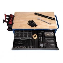Husky 46 in. W x 24.5 in. D Standard Duty 9-Drawer Mobile Workbench Tool Chest with Solid Wood Top in Gloss Blue -Tool Storage Online Shop gloss blue with silver trim husky mobile workbenches h46mwc9gbv2 c3 1000