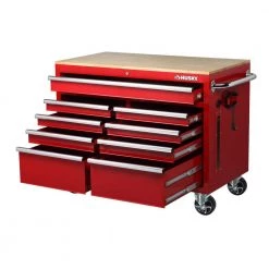 Husky 46 in. W x 24.5 in. D 9-Drawer Gloss Red Deep Tool Chest Mobile Workbench with Hardwood Top -Tool Storage Online Shop gloss red husky mobile workbenches h46mwc9rv2 c c3 1000