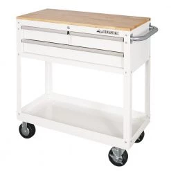 Husky 36 in. 3-Drawer with Solid Wood Top in Gloss White Utility Cart