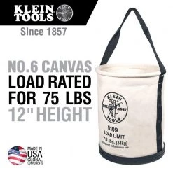 Klein Tools Canvas Bucket, Wide-Opening, Straight-Wall, Molded Bottom, 12-Inch -Tool Storage Online Shop natural canvas klein tools tool bags 5109 e1 1000