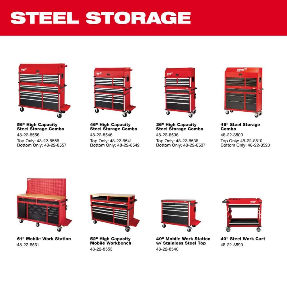 Milwaukee 46 in. 8-Drawer Steel Storage Top Chest in Red and Black 7 Milwaukee 46 in. 8-Drawer Steel Storage Top Chest in Red and Black - Image 5