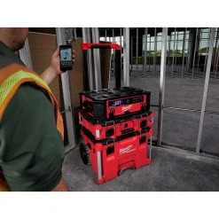 Milwaukee PACKOUT 20 in. 2-Wheel Utility Cart with M18 Lithium-Ion Cordless PACKOUT Radio/Speaker with Built-In Charger -Tool Storage Online Shop red black milwaukee modular tool storage systems 48 22 8415 2950 20 c3 1000