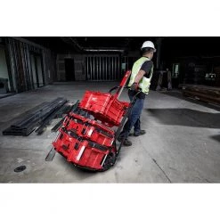 Milwaukee PACKOUT 20 in. 2-Wheel Utility Cart with (1) PACKOUT Tool Storage Crate -Tool Storage Online Shop red black milwaukee modular tool storage systems 48 22 8415 48 22 8440x1 44 1000