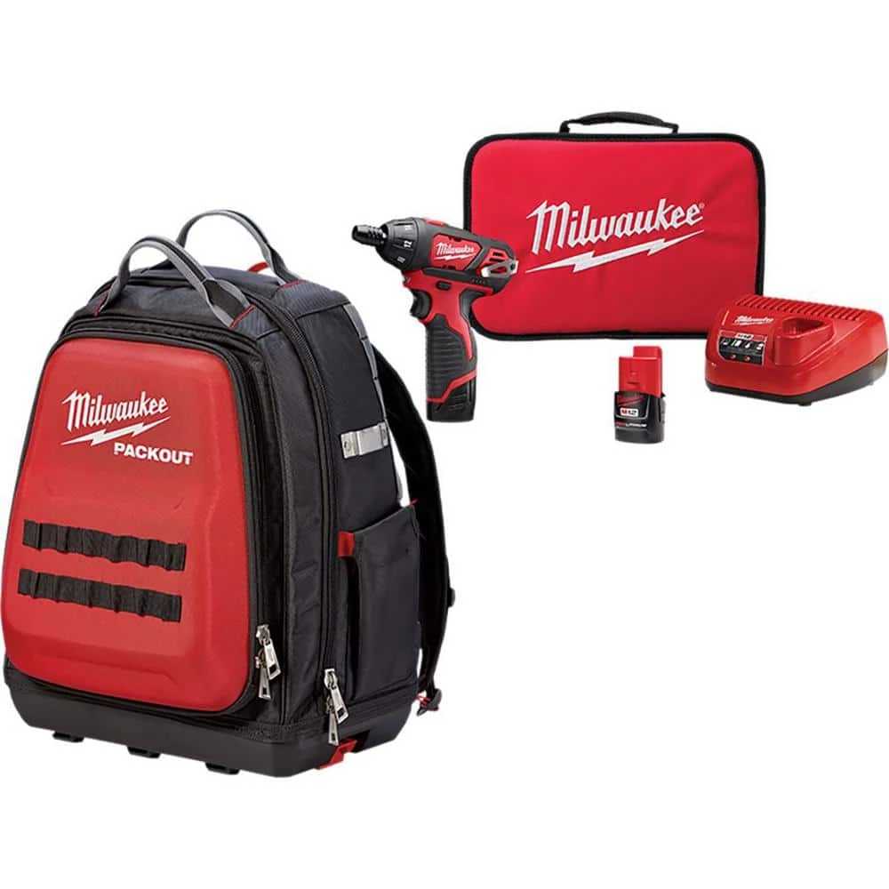 Milwaukee 15 in. PACKOUT Backpack with M12 12-Volt Lithium-Ion Cordless 1/4 in. Hex Screwdriver Kit 3 Milwaukee 15 in. PACKOUT Backpack with M12 12-Volt Lithium-Ion Cordless 1/4 in. Hex Screwdriver Kit