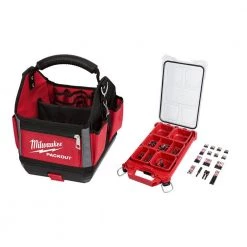 Milwaukee 10 in. PACKOUT Tote with SHOCKWAVE Impact Duty Alloy Steel Screw Driver Bit Set with PACKOUT Case (100-Piece)