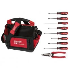 Milwaukee 15 in. PACKOUT Tote with 6-in-1 Wire Strippers Pliers and Screwdriver Set (10-Piece)