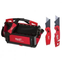 Milwaukee 20 in. PACKOUT Tote with Fastback Folding Utility Knife Set (2-Pack)