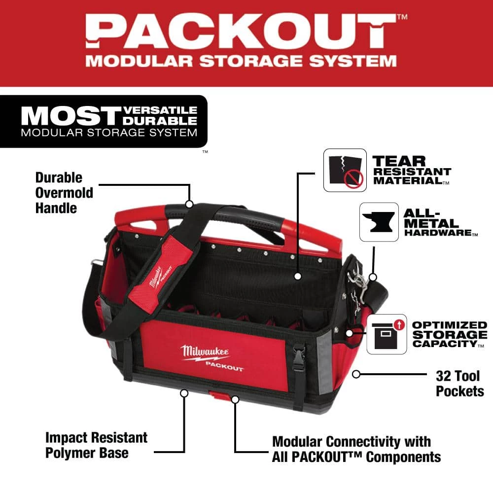 Milwaukee 20 in. PACKOUT Tote with 25 ft Compact Tape Measure 4 Milwaukee 20 in. PACKOUT Tote with 25 ft Compact Tape Measure - Image 2