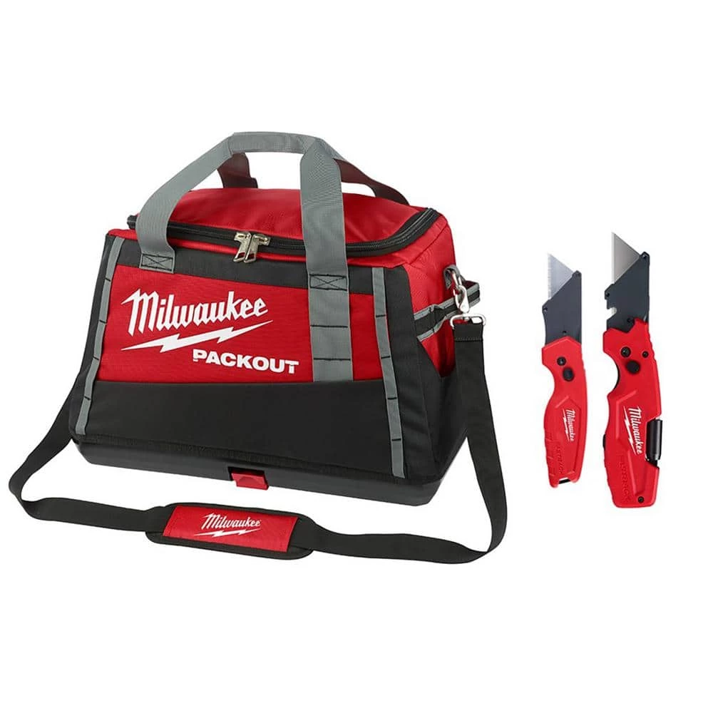 Milwaukee 20 in. PACKOUT Tool Bag with FASTBACK 6-In-1 Folding Utility Knife and FASTBACK Compact Folding Utility Knife Set 3 Milwaukee 20 in. PACKOUT Tool Bag with FASTBACK 6-In-1 Folding Utility Knife and FASTBACK Compact Folding Utility Knife Set