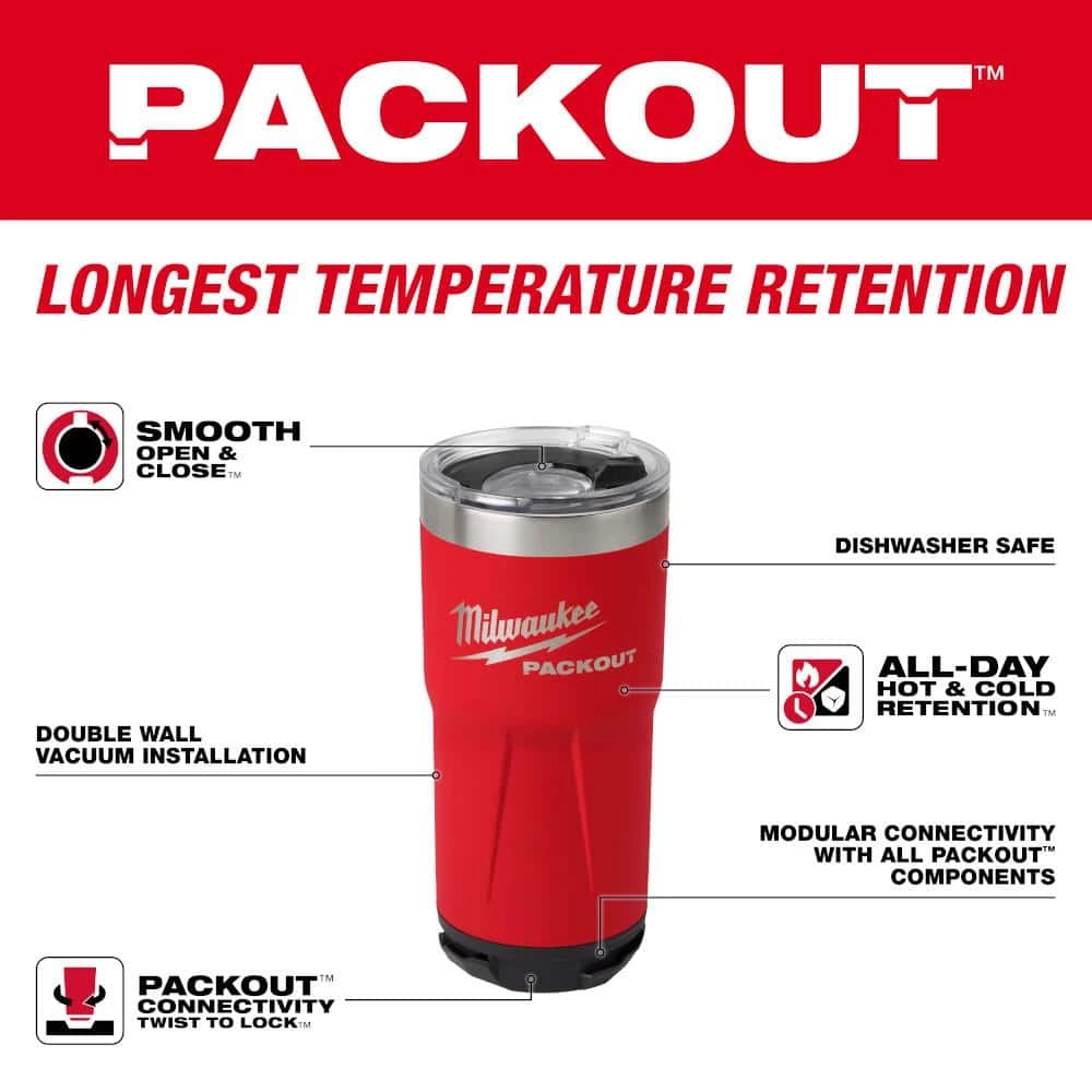 Milwaukee PACKOUT Red 20 oz. Tumbler 4 Milwaukee PACKOUT Red 20 oz. Tumbler - Image 2