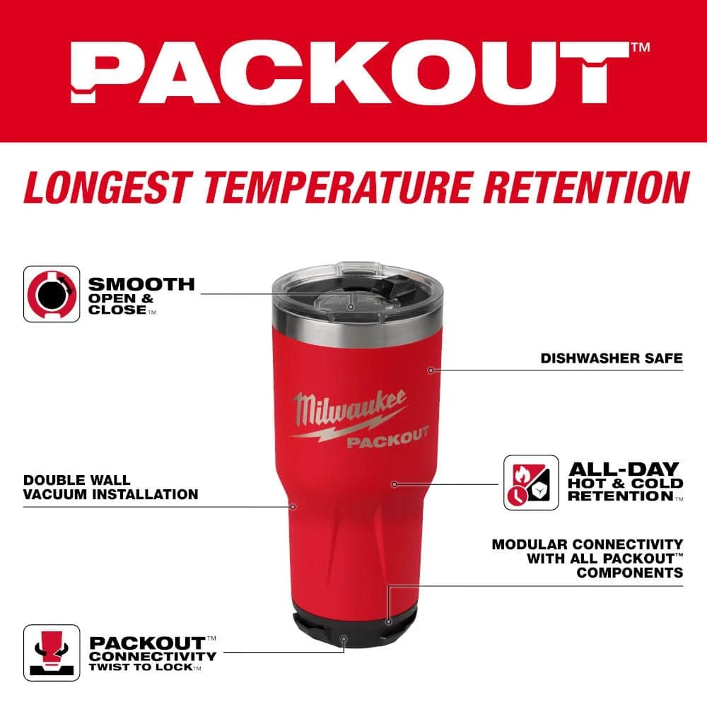 Milwaukee PACKOUT Red 30 oz. Tumbler 4 Milwaukee PACKOUT Red 30 oz. Tumbler - Image 2