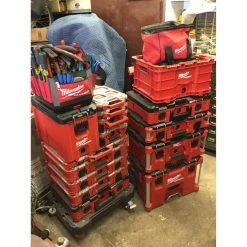 Milwaukee PACKOUT 18.6 in. Tool Storage Crate Bin with Carrying Handles and 50 lbs. Weight Capacity -Tool Storage Online Shop red milwaukee modular tool storage systems 48 22 8440 77 1000