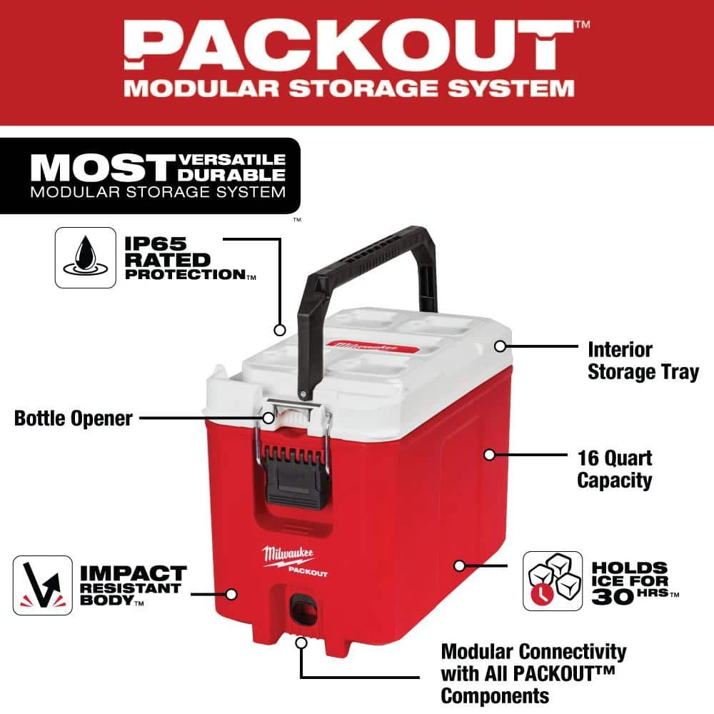 Milwaukee PACKOUT 10 in. Red 16 qt. Compact Cooler 4 Milwaukee PACKOUT 10 in. Red 16 qt. Compact Cooler - Image 2