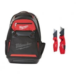 Milwaukee 10 in. Jobsite Backpack with FASTBACK 6-In-1 Folding Utility Knife and FASTBACK Compact Folding Utility Knife Set