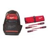 Milwaukee 10 in. Jobsite Backpack with 1000-Volt Insulated Screwdriver Set and Pouch (4-Piece) -Tool Storage Online Shop red milwaukee tool bags 48 22 8200 48 22 2204 64 1000