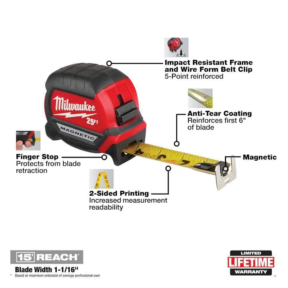 Milwaukee Adjustable Electricians Work Belt with 25 ft. x 1 in. Compact Magnetic Tape Measure (2-Pack) 5 Milwaukee Adjustable Electricians Work Belt with 25 ft. x 1 in. Compact Magnetic Tape Measure (2-Pack) - Image 3