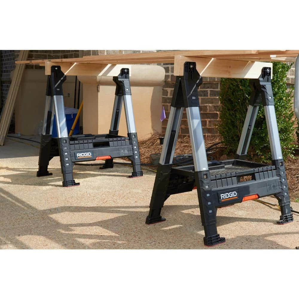 RIDGID 32 in. Polypropylene Folding Sawhorse with Adjustable Metal Legs 5 RIDGID 32 in. Polypropylene Folding Sawhorse with Adjustable Metal Legs - Image 3