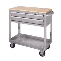 Husky 36 in. 3-Drawer with Solid Wood Top, Stainless Steel Utility Cart