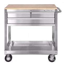 Husky 36 in. 3-Drawer with Solid Wood Top, Stainless Steel Utility Cart -Tool Storage Online Shop stainless steel tool carts houc3603bjx1 c3 1000