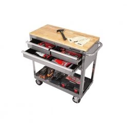 Husky 36 in. 3-Drawer with Solid Wood Top, Stainless Steel Utility Cart -Tool Storage Online Shop stainless steel tool carts houc3603bjx1 d4 1000